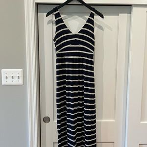 Very soft and comfortable navy blue and white stripped tank dress, floor length
